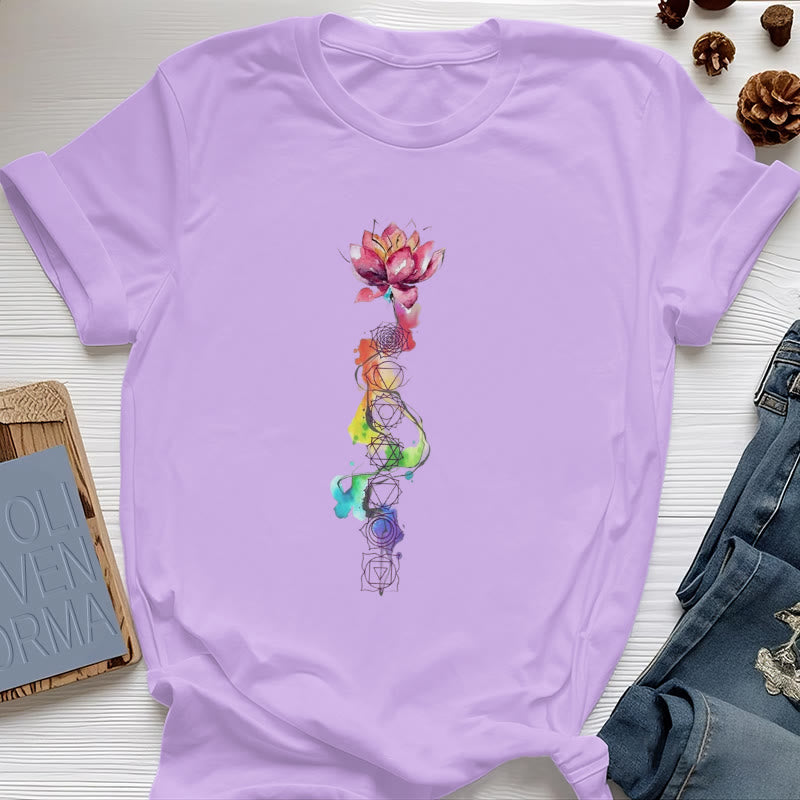 Olivenorma Lotus Chakra Energy Watercolor Print T-Shirt - Purple - 2XL - image 12