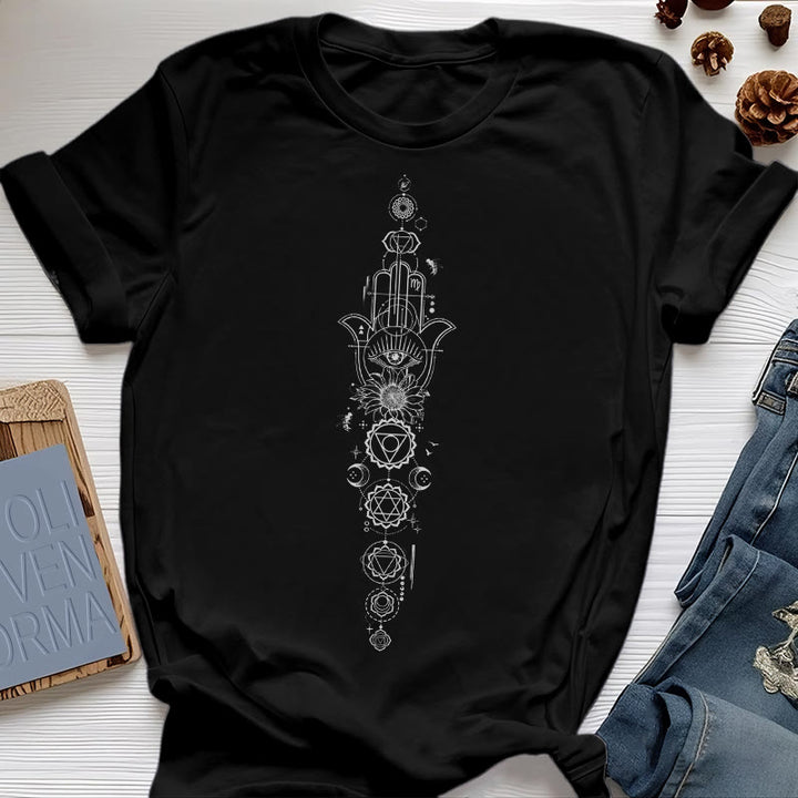 Olivenorma Hamsa Evil Eye Chakra Protection Meditation T-Shirt - Black - 2XL - image 8