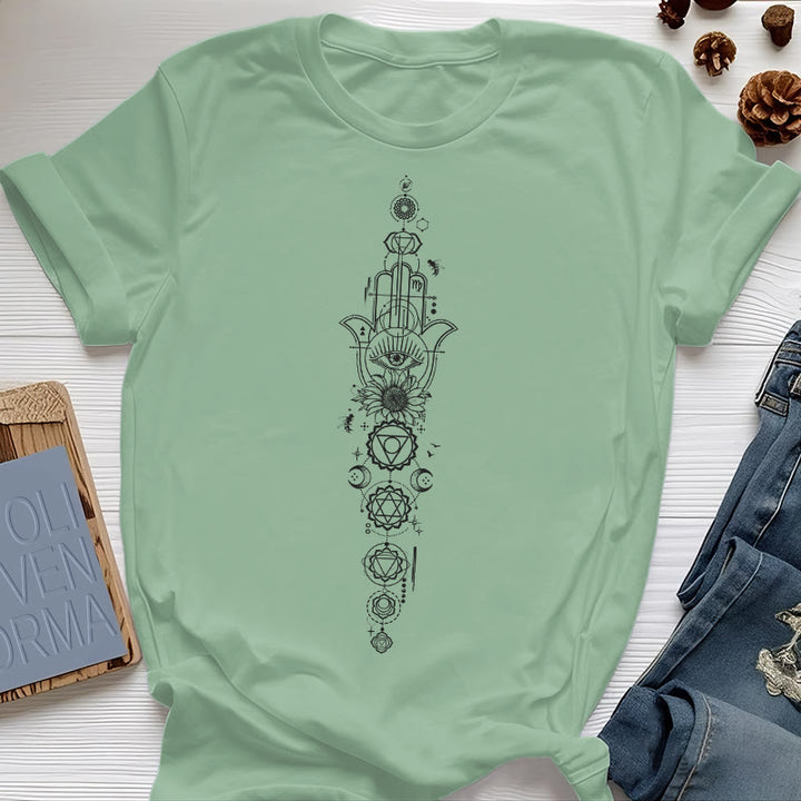 Olivenorma Hamsa Evil Eye Chakra Protection Meditation T-Shirt - Light Green - 2XL - image 21