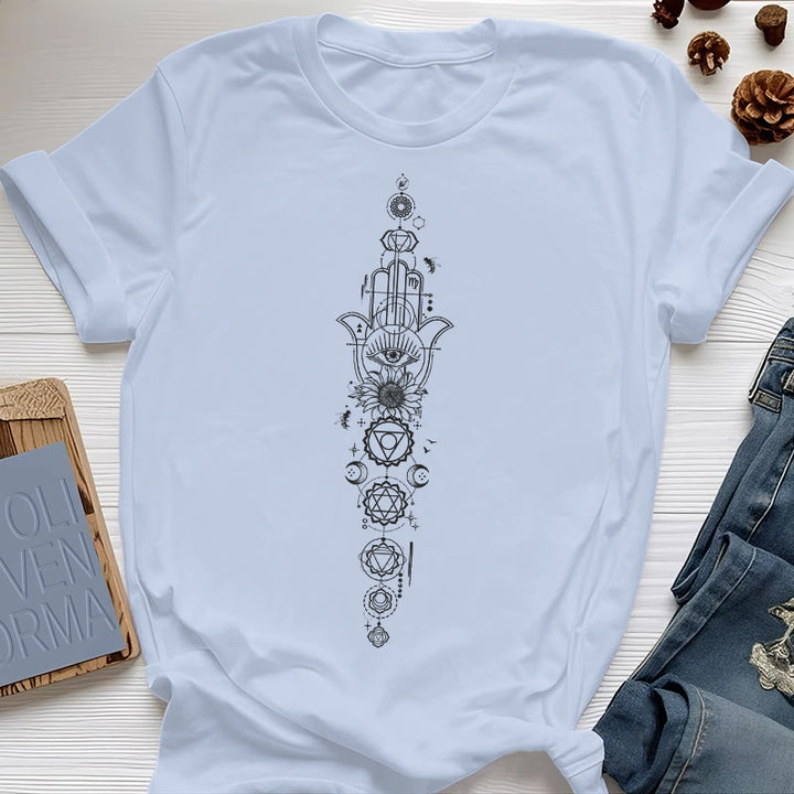 Olivenorma Hamsa Evil Eye Chakra Protection Meditation T-Shirt - Blue - 2XL - image 18