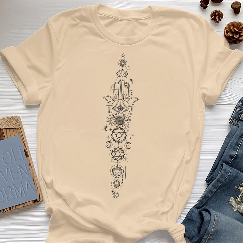 Olivenorma Hamsa Evil Eye Chakra Protection Meditation T-Shirt - Yellow - 2XL - image 11