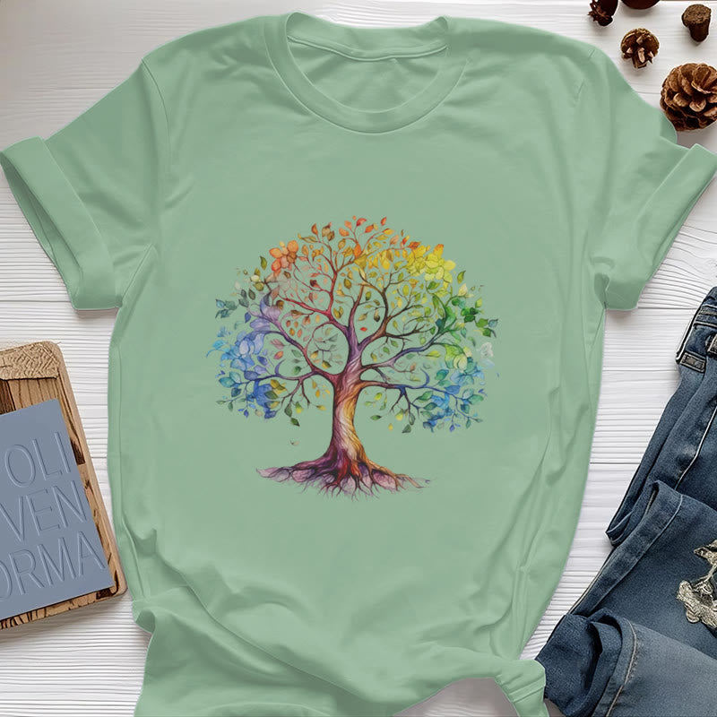 Olivenorma Chakra Colorful Tree of Life T-Shirt - Light Green - 2XL - image 16