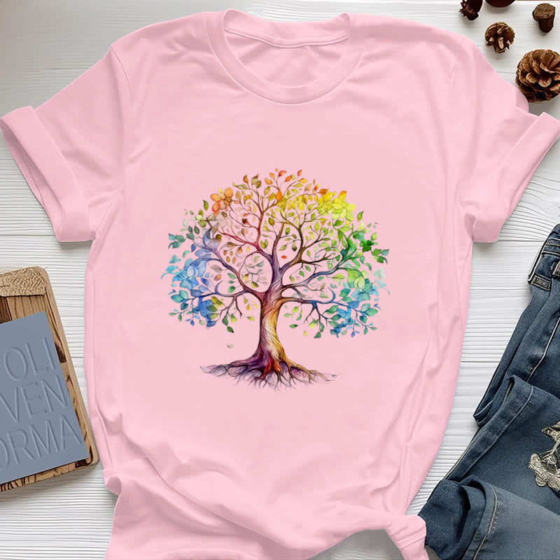 Olivenorma Chakra Colorful Tree of Life T-Shirt - Pink - 2XL - image 12
