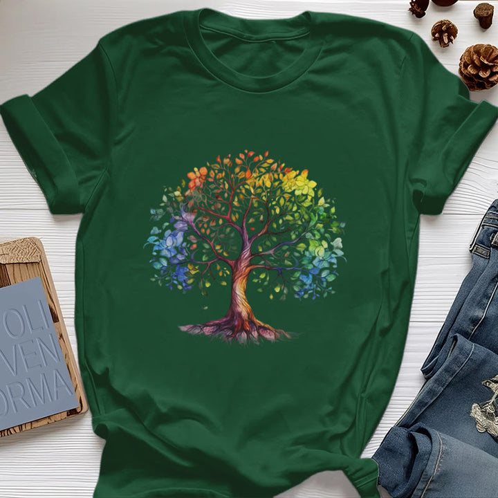 Olivenorma Chakra Colorful Tree of Life T-Shirt - Dark Green - 2XL - image 18