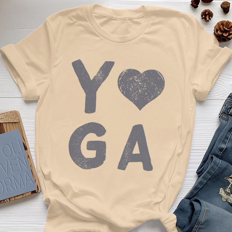 Olivenorma Yoga Heart Print T-Shirt - Yellow - 2XL - image 11