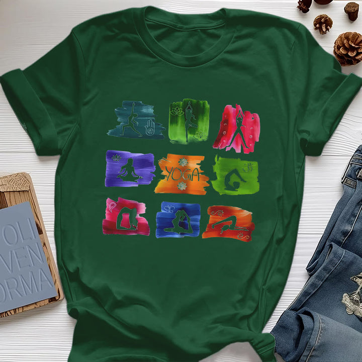 Olivenorma Yoga Poses Colorful Print T-Shirt - Dark Green - 2XL - image 18