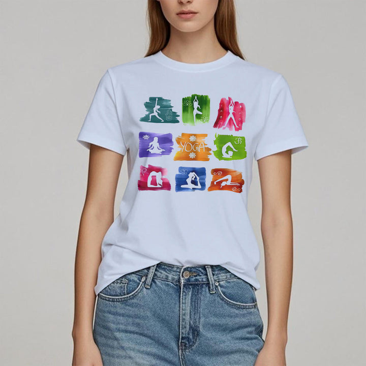 Olivenorma Yoga Poses Colorful Print T-Shirt - image 11