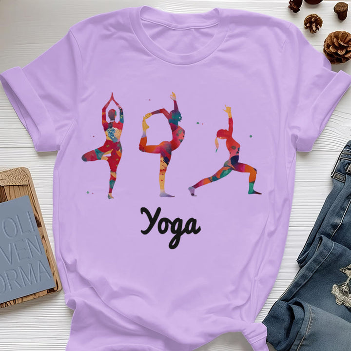 Olivenorma Yoga Poses Colorful Print Women T-Shirt - Purple - 2XL - image 14