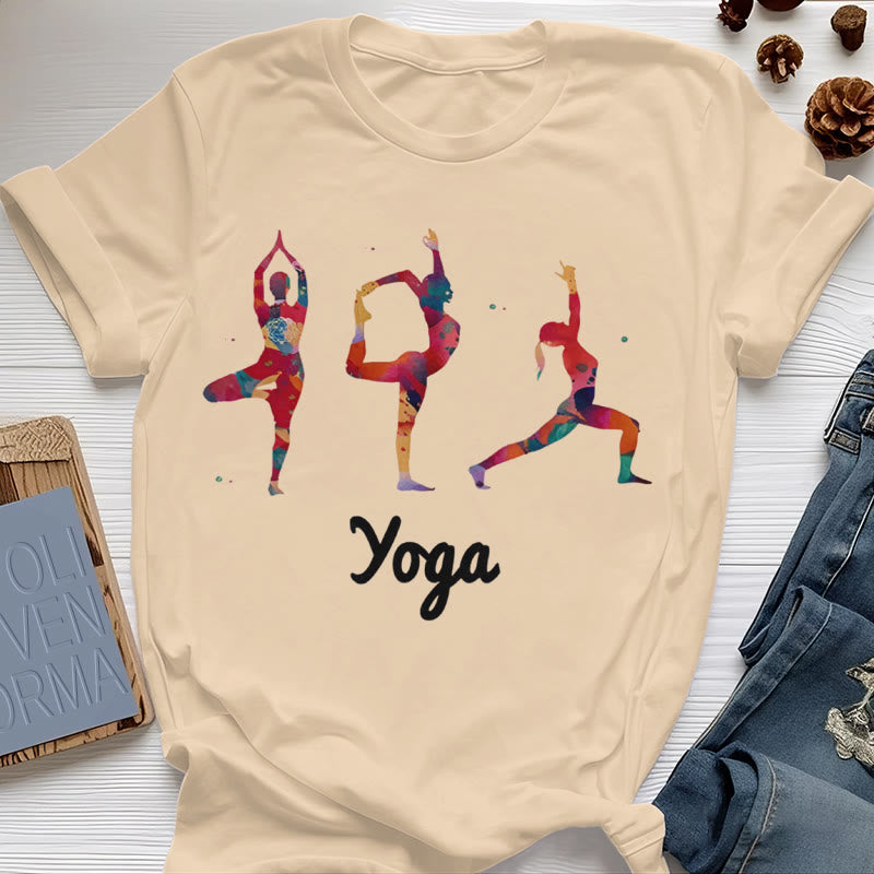 Olivenorma Yoga Poses Colorful Print Women T-Shirt - Yellow - 2XL - image 8
