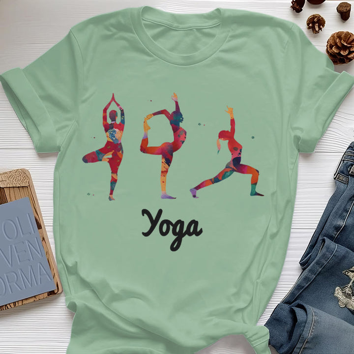 Olivenorma Yoga Poses Colorful Print Women T-Shirt - Light Green - 2XL - image 16