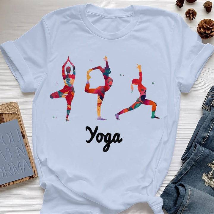 Olivenorma Yoga Poses Colorful Print Women T-Shirt - Blue - 2XL - image 10