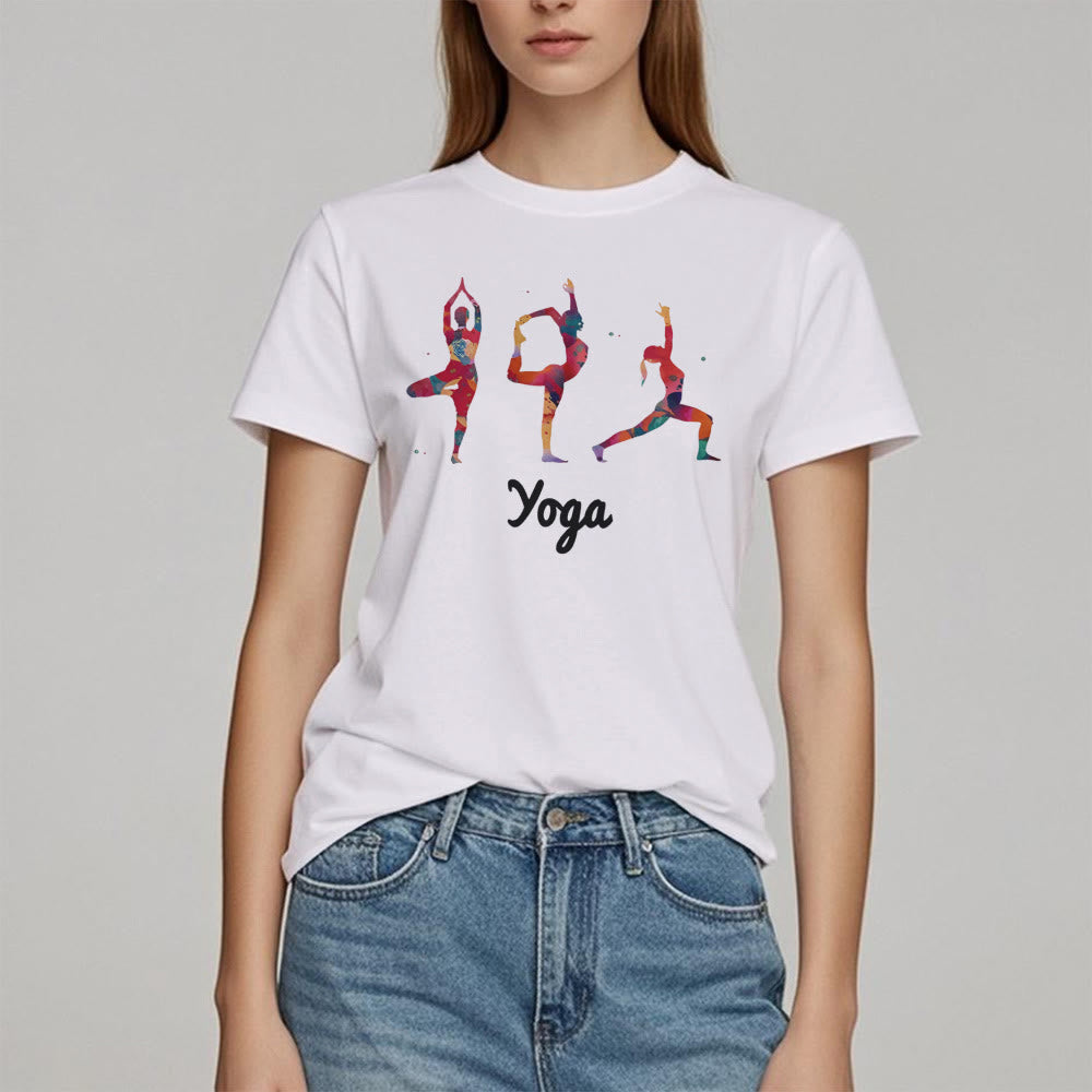 Olivenorma Yoga Poses Colorful Print Women T-Shirt - image 1