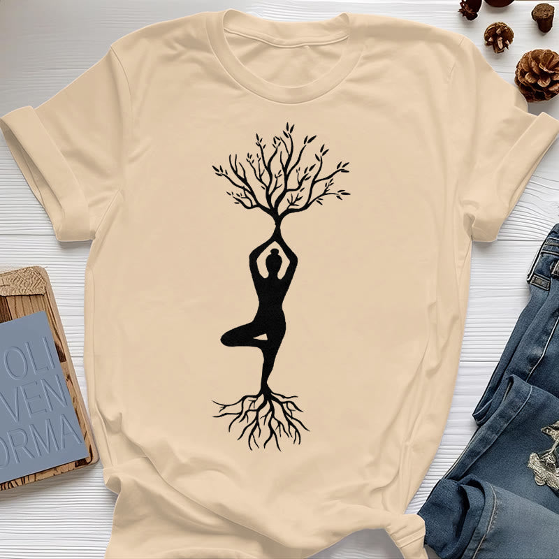 Olivenorma Rooted Yoga Tree Pose T-Shirt - Yellow - 2XL - image 10