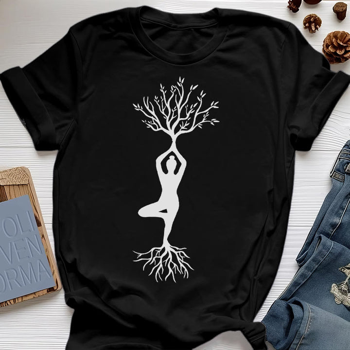 Olivenorma Rooted Yoga Tree Pose T-Shirt - Black - 2XL - image 5