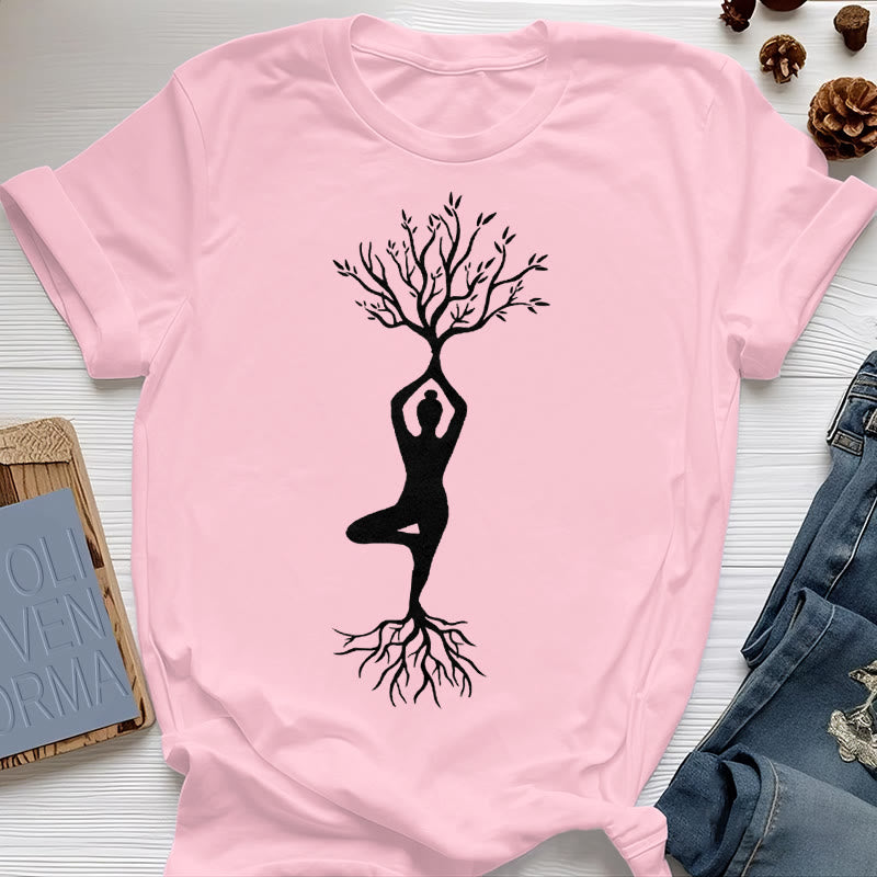 Olivenorma Rooted Yoga Tree Pose T-Shirt - Pink - 2XL - image 14