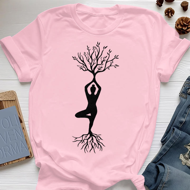 Olivenorma Rooted Yoga Tree Pose T-Shirt - Pink - 2XL - image 14