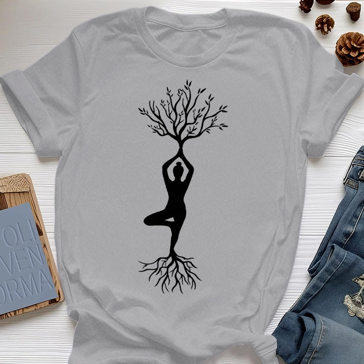 Olivenorma Rooted Yoga Tree Pose T-Shirt - Gray - 2XL - image 7