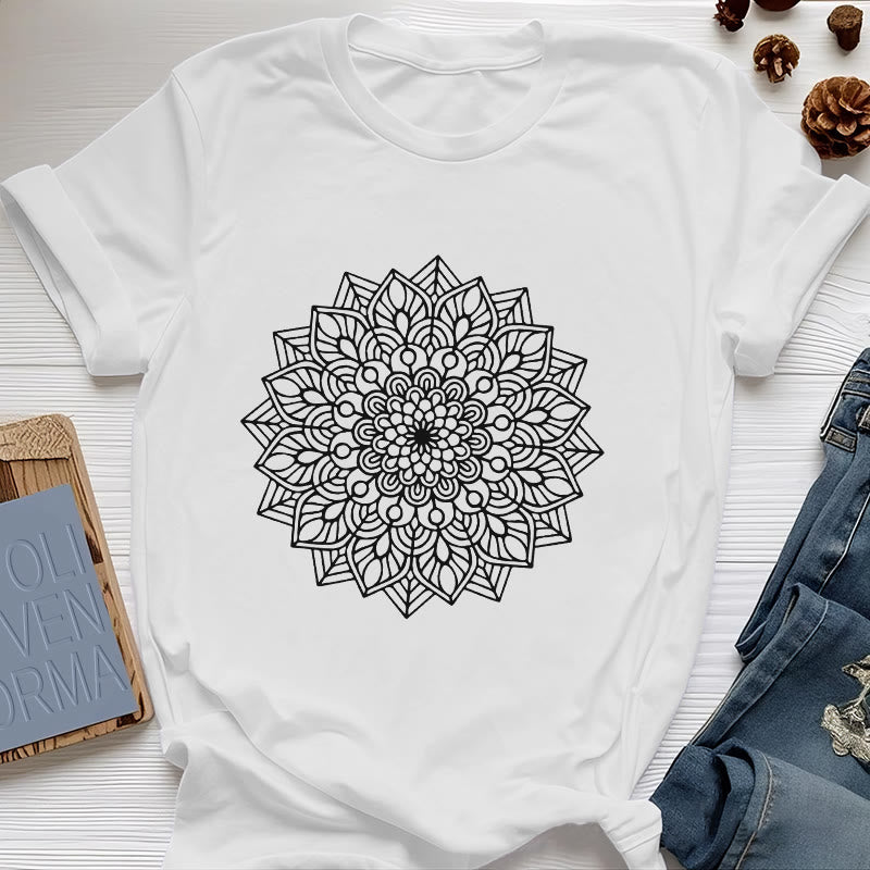 Olivenorma Flower Mandala Lotus T-Shirt - White - 2XL - image 0