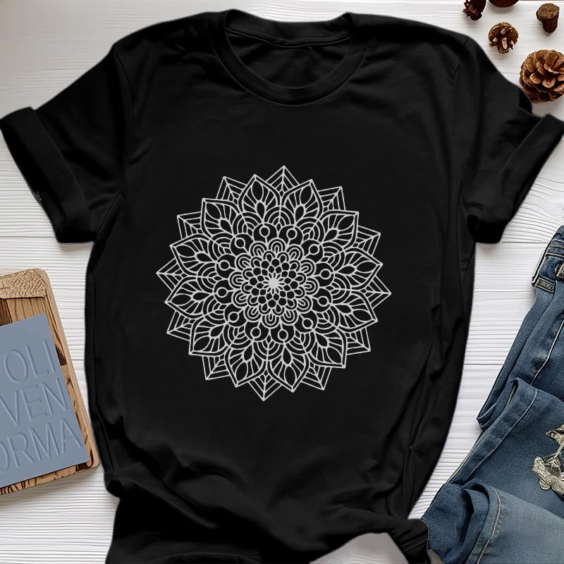 Olivenorma Flower Mandala Lotus T-Shirt - Black - 2XL - image 5