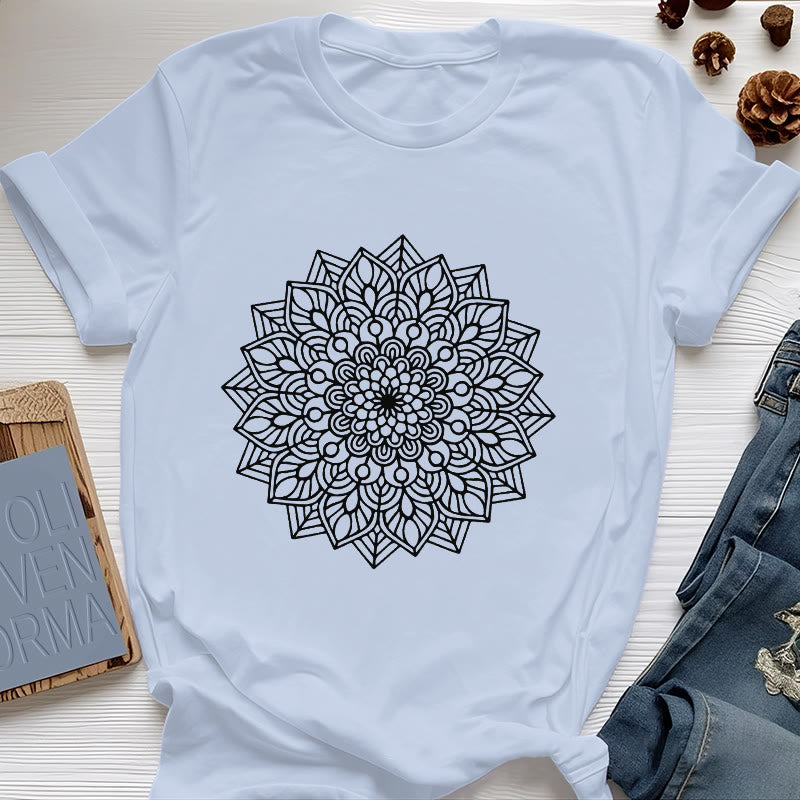Olivenorma Flower Mandala Lotus T-Shirt - Blue - 2XL - image 11