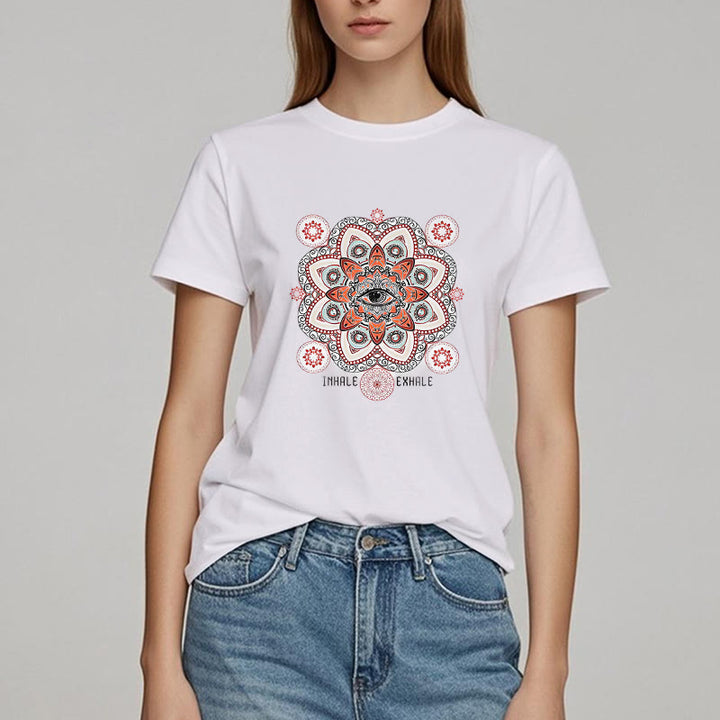 Olivenorma Meditation Evil Eye Slogan Design T-shirt - image 1