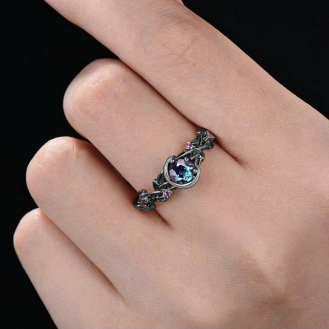 Free Today: Moon Star Color-Change Alexandrite Branch Leaf Amethyst Engagement Ring - image 6