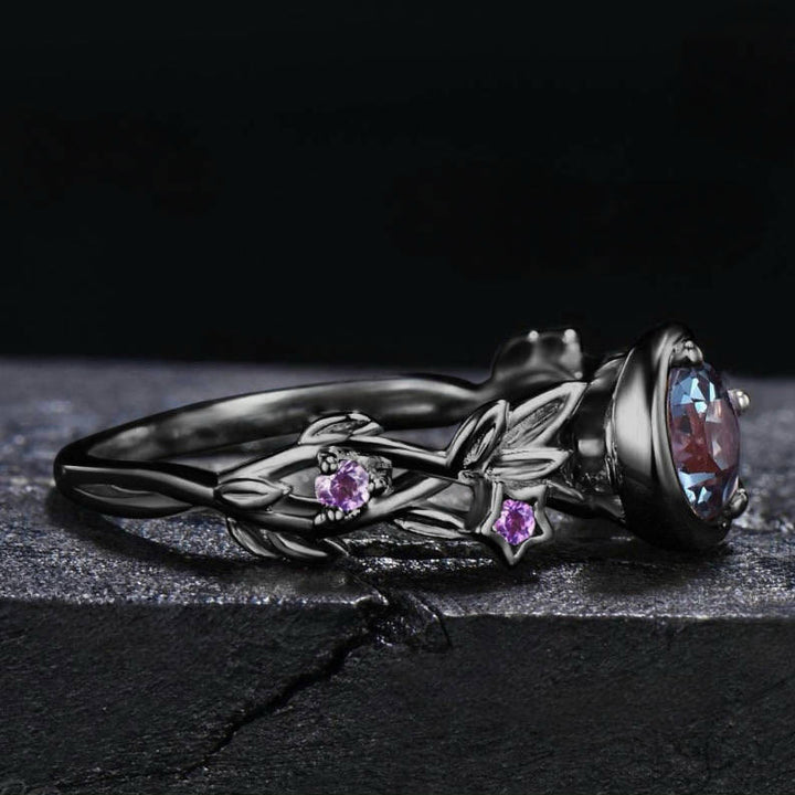 Free Today: Moon Star Color-Change Alexandrite Branch Leaf Amethyst Engagement Ring - image 5