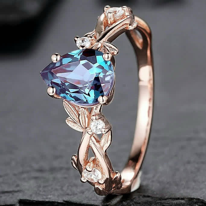 FREE Today:  Lucky Stone Aquamarine Leaf Engagement Ring Set - image 5