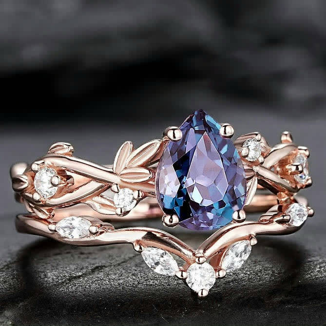 FREE Today:  Lucky Stone Aquamarine Leaf Engagement Ring Set - image 2