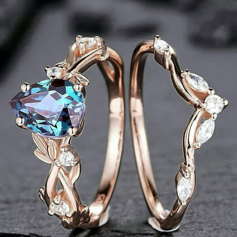 FREE Today:  Lucky Stone Aquamarine Leaf Engagement Ring Set - image 4