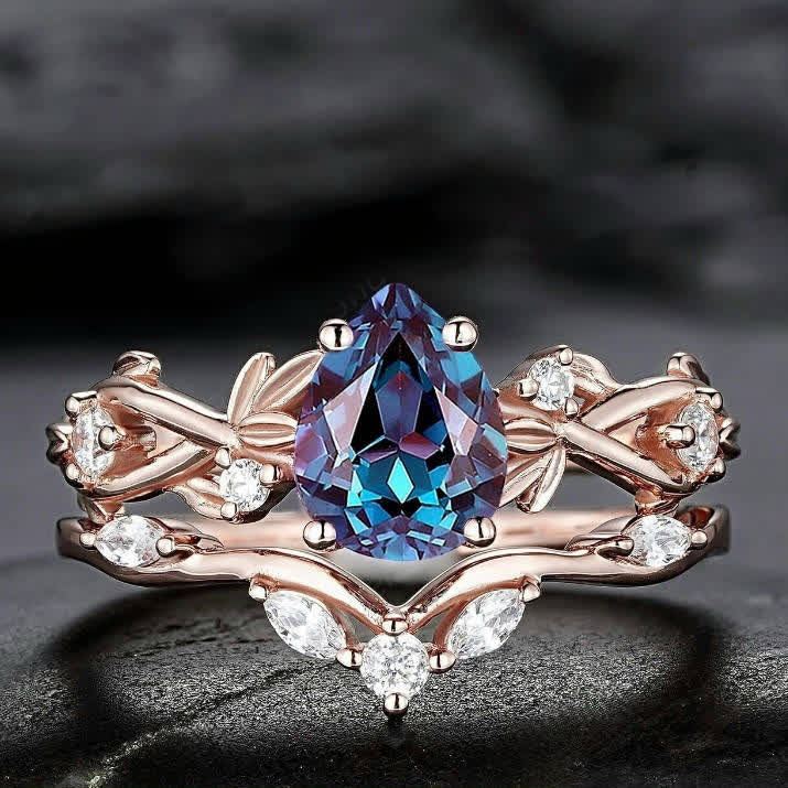 FREE Today:  Lucky Stone Aquamarine Leaf Engagement Ring Set - US 11 - Alexandrite - image 0