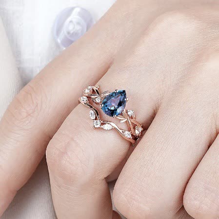 FREE Today:  Lucky Stone Aquamarine Leaf Engagement Ring Set - image 1