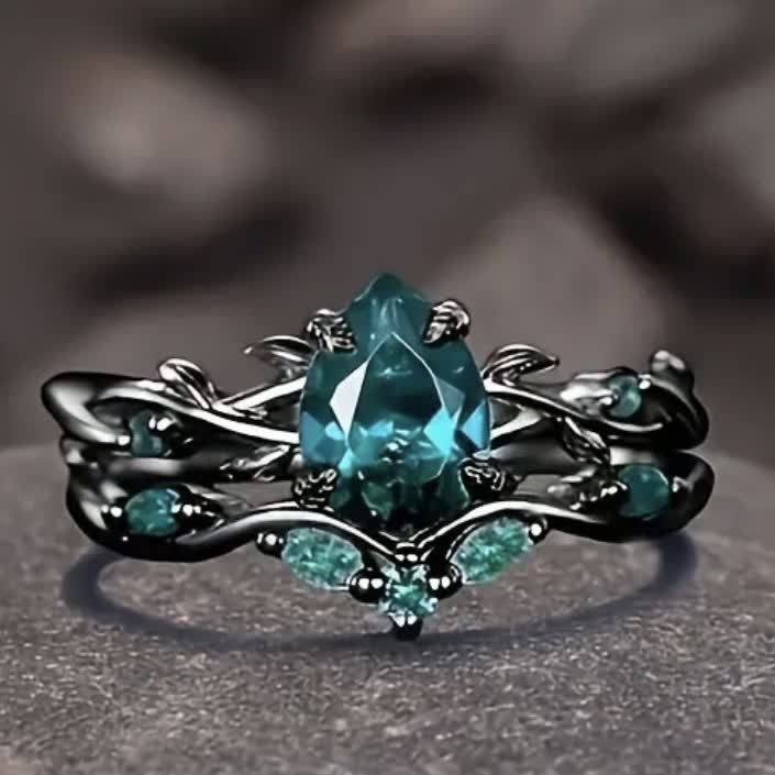 FREE Today:  Lucky Stone Aquamarine Leaf Engagement Ring Set - US 11 - All Green Zircon - image 13
