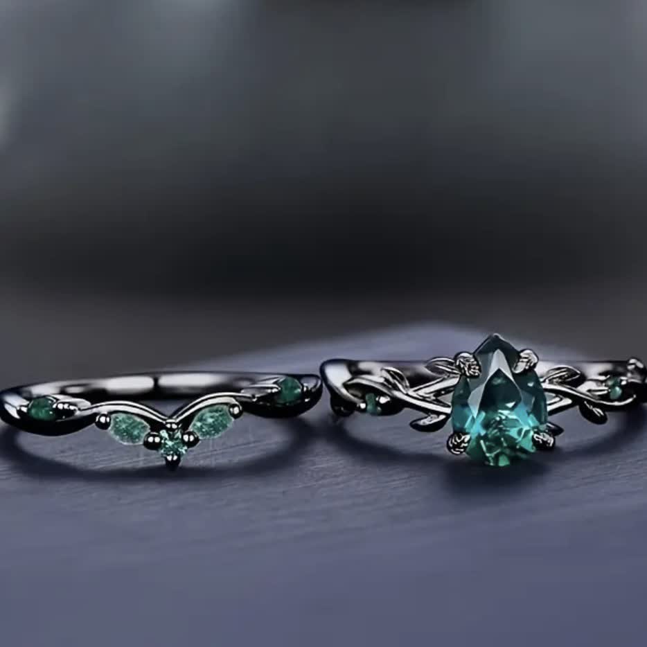 FREE Today:  Lucky Stone Aquamarine Leaf Engagement Ring Set - image 16