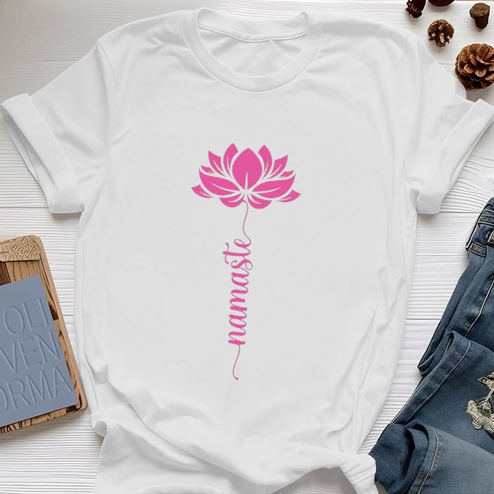 Olivenorma Namaste Lotus Yoga Cotton T-Shirt - White - 2XL - image 5