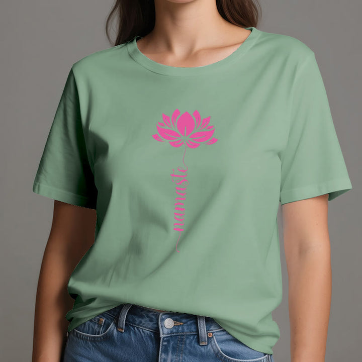 Olivenorma Namaste Lotus Yoga Cotton T-Shirt - image 3