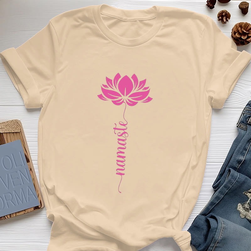 Olivenorma Namaste Lotus Yoga Cotton T-Shirt - Yellow - 2XL - image 11