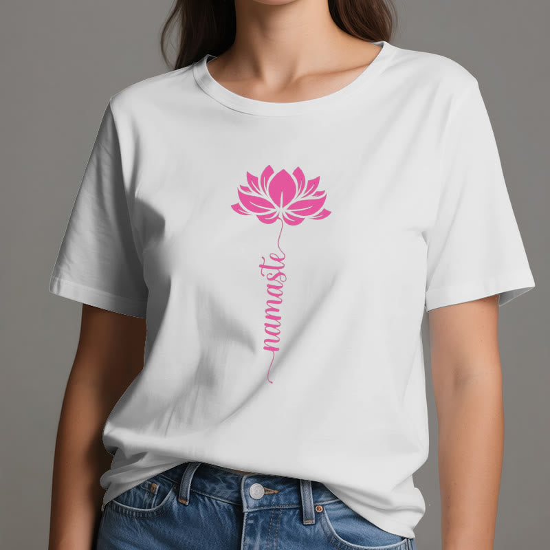 Olivenorma Namaste Lotus Yoga Cotton T-Shirt - image 1