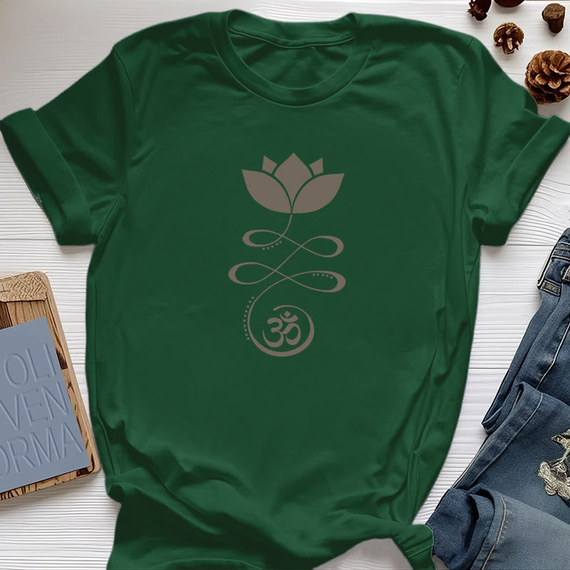 Olivenorma Yoga Lotus Flower Om Symbol T-Shirt - Dark Green - 2XL - image 0