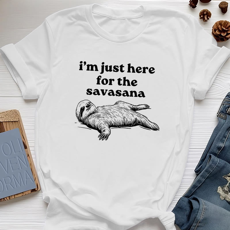 Olivenorma Sloth Yoga I'm Just Here for Savasana T-Shirt - White - 2XL - image 4