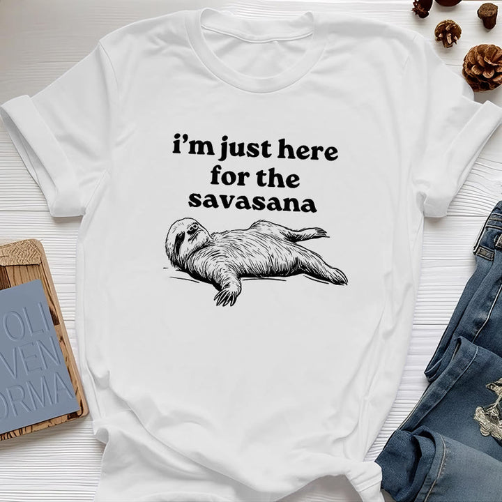 Olivenorma Sloth Yoga I'm Just Here for Savasana T-Shirt - White - 2XL - image 4