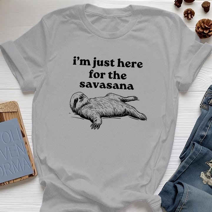 Olivenorma Sloth Yoga I'm Just Here for Savasana T-Shirt - Gray - 2XL - image 11