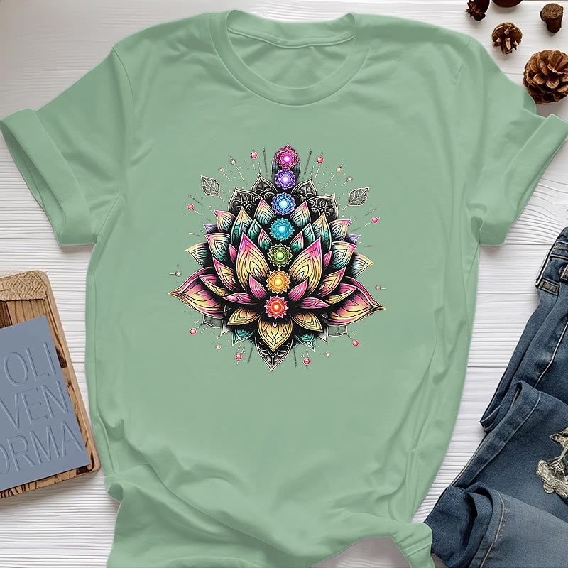 Olivenorma Chakra Lotus Flower Yoga Meditation T-Shirt - Light Green - 2XL - image 17