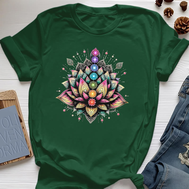 Olivenorma Chakra Lotus Flower Yoga Meditation T-Shirt - Dark Green - 2XL - image 19