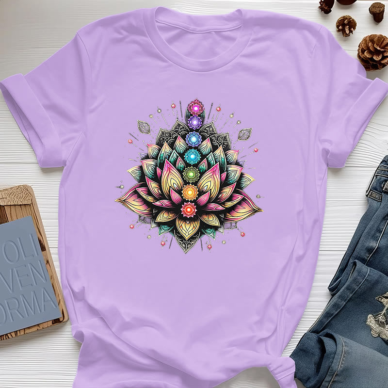 Olivenorma Chakra Lotus Flower Yoga Meditation T-Shirt - Purple - 2XL - image 13