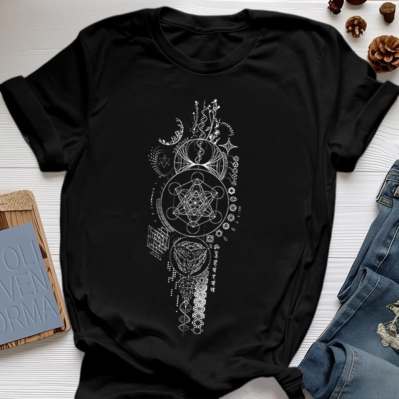 Olivenorma Flower Of Life Sacred Geometry T-Shirt - Black - 2XL - image 0