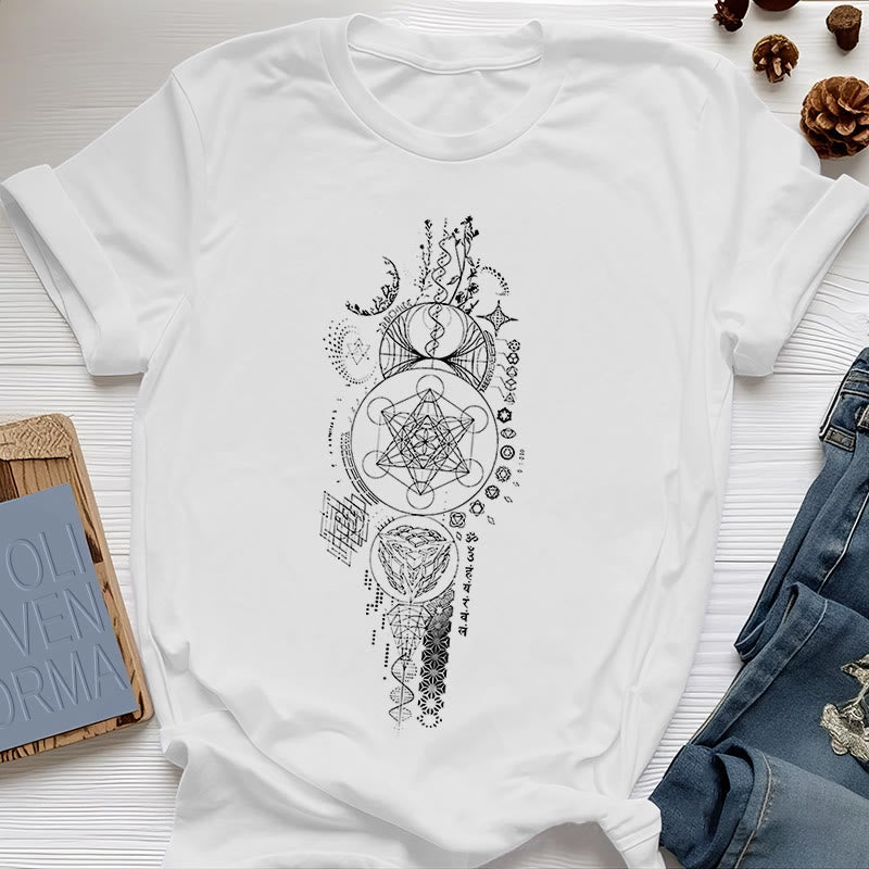 Olivenorma Flower Of Life Sacred Geometry T-Shirt - White - 2XL - image 5
