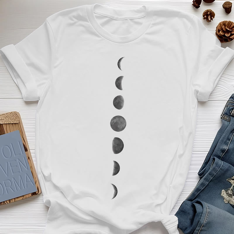 Olivenorma Moon Phase Print Yoga Meditation T-Shirt - White - 2XL - image 0