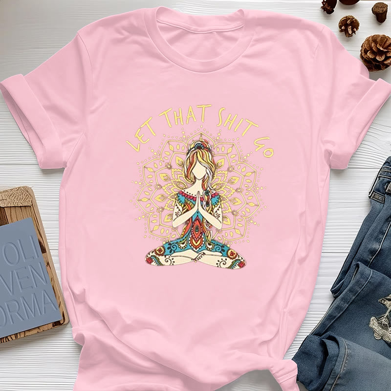 Olivenorma "Let That Shit Go" Yoga Meditation Sitting T-Shirt - Pink - 2XL - image 13