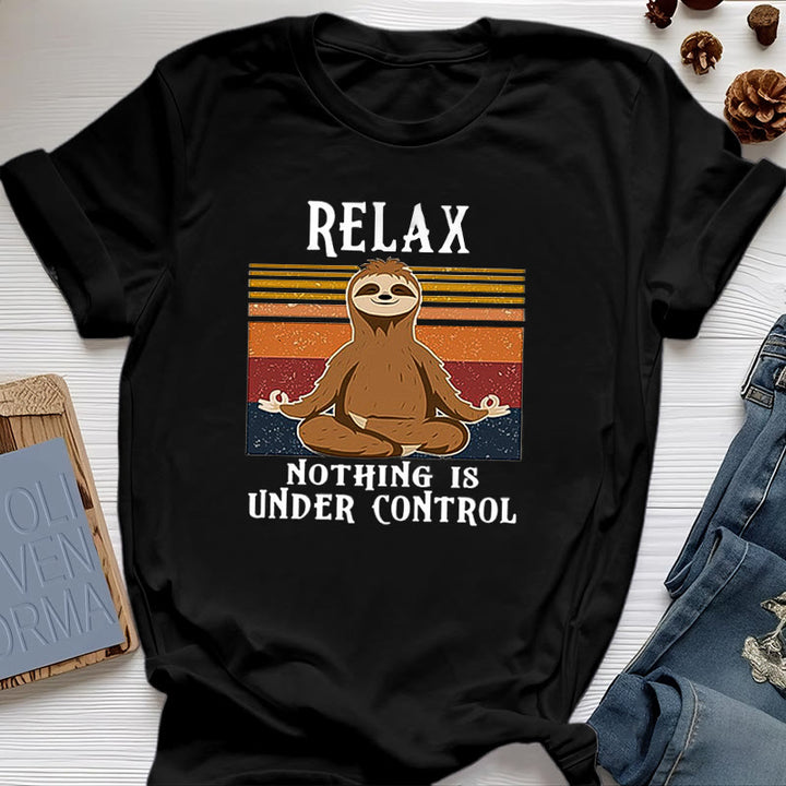 Olivenorma Relaxed Sloth Retro Cotton T-Shirt - Black - 2XL - image 7